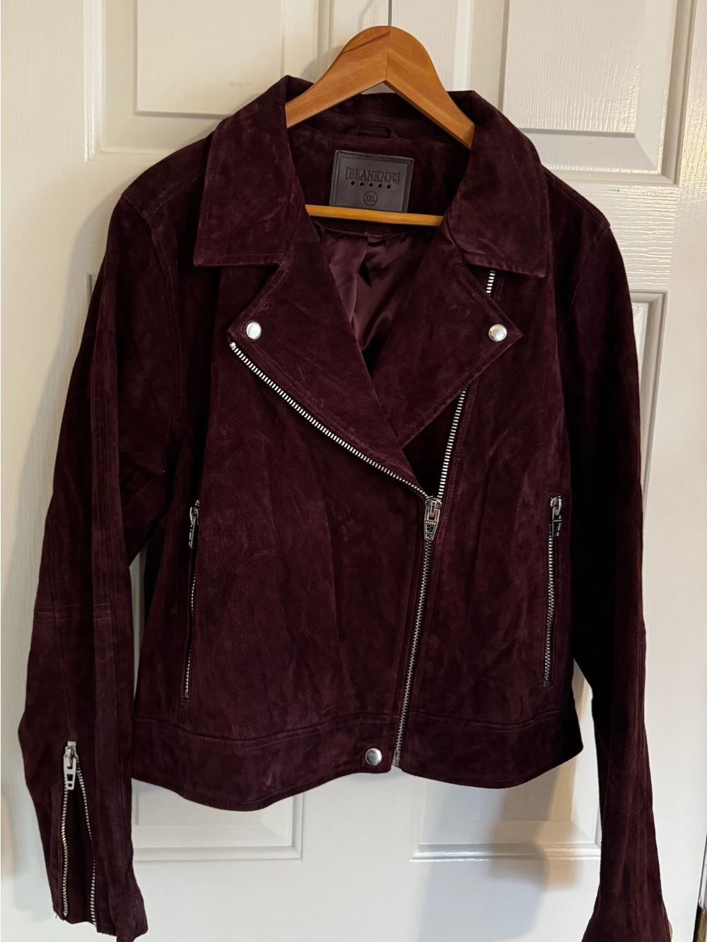 BLANKNYC Women’s Burgundy Suede Moto Jacket